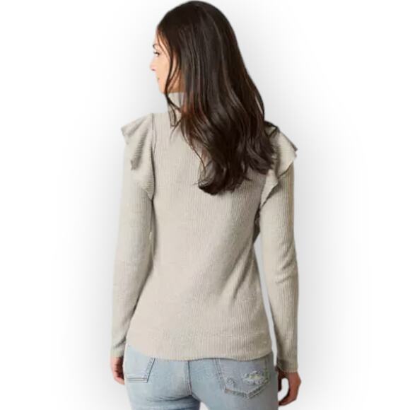 Lucky Brand XL Rib Ruffle Top Light Heather Grey Long Sleeves NEW 7W63484 $49 - Picture 6 of 12